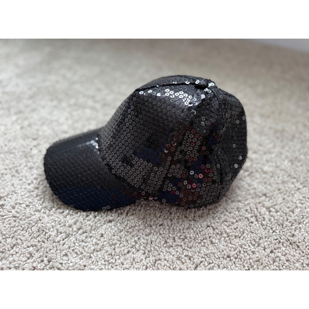 Cruise Club Black Sequin Sparkle Baseball Cap Adjustable Snapback Glam Hat OSFA